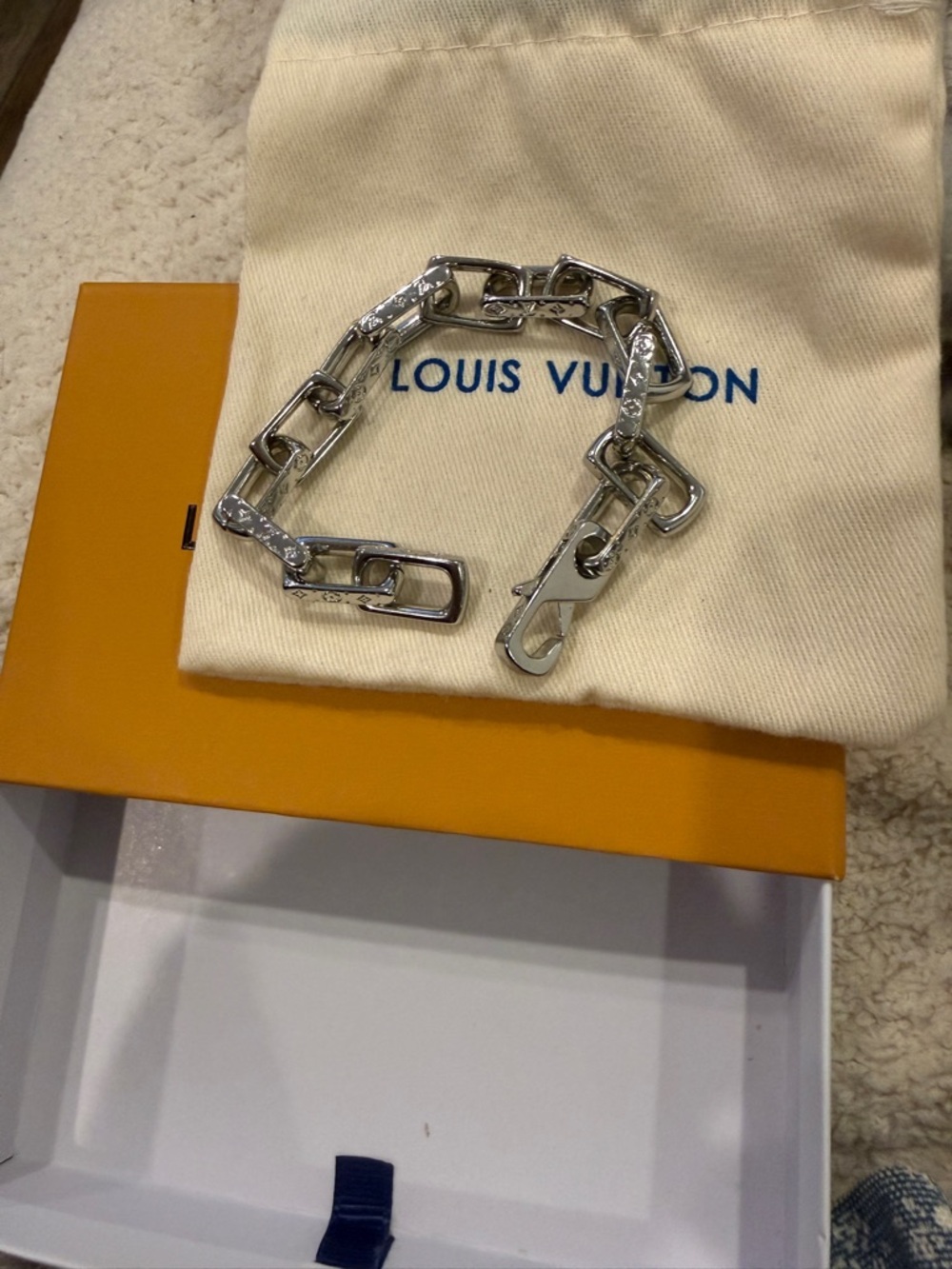 Louis Vuitton Silver-Tone Signature Link Bracelet